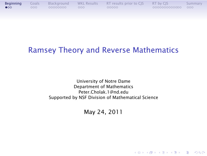 ramsey theory and reverse mathematics