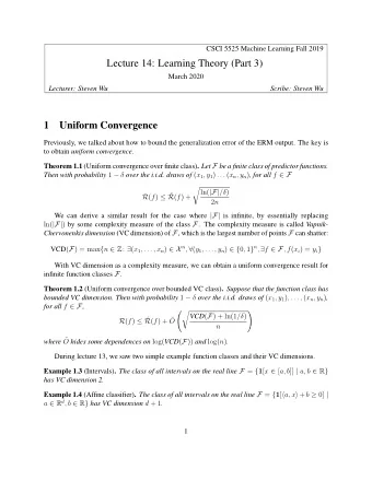 Lecture 14: Learning Theory (Part 3)  March 2020  Lecturer: Steven Wu  Scribe: Steven Wu  1