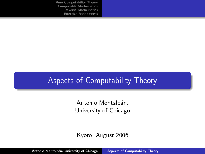 aspects of computability theory