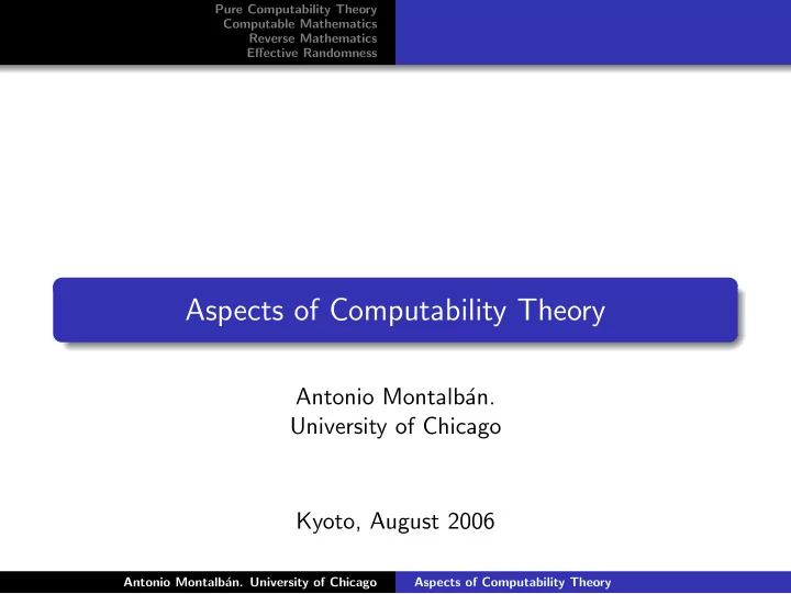 aspects of computability theory