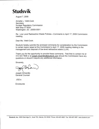 k  Studsvi  August 7,2009 Annette L. Vietti-Cook  Secretary  Nuclear Regulatory Commission  Mail