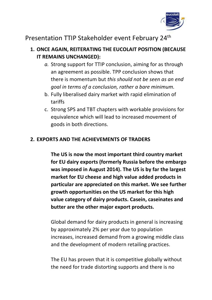 presentation ttip stakeholder event february 24 th