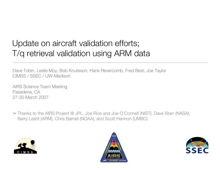 update on aircraft validation efforts t q retrieval