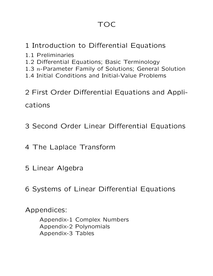 toc 1 introduction to differential equations