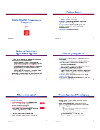 What are Types?  Denotational: Collection of values from domain  CSCI: 4500/6500 Programming