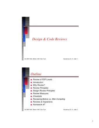 Design &amp; Code Reviews  Design &amp; Code Reviews  AU INSY 560, Winter 1997, Dan Turk  AU INSY