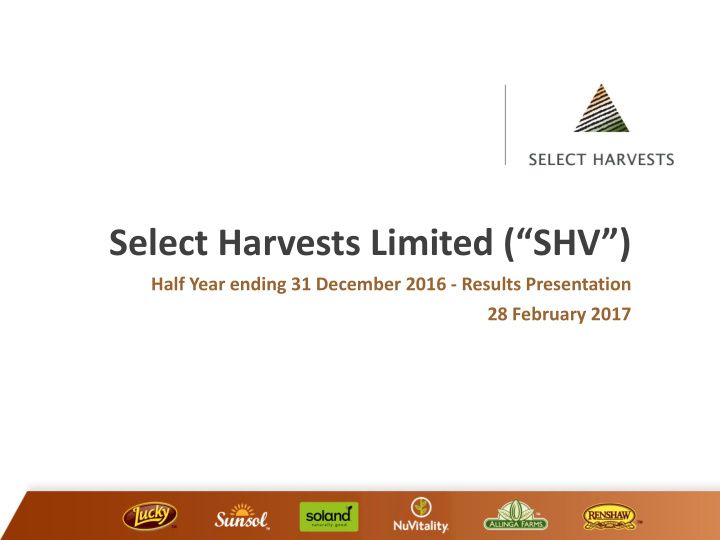 select harvests limited shv