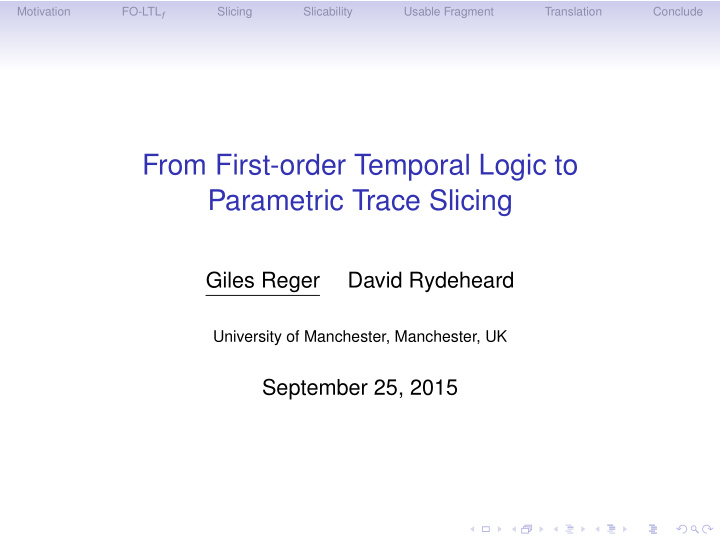 from first order temporal logic to parametric trace
