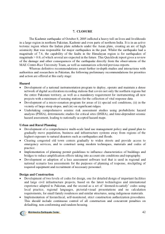 7. CLOSURE  The Kashmir earthquake of October 8, 2005