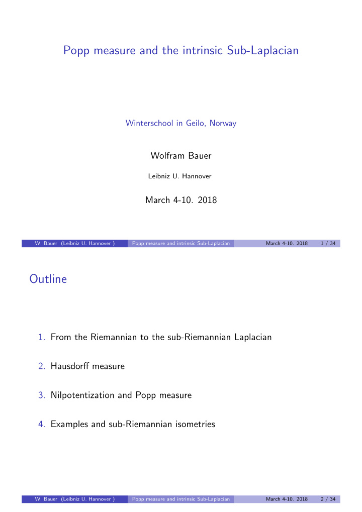 popp measure and the intrinsic sub laplacian