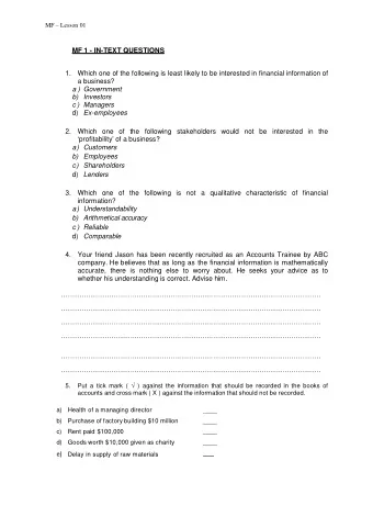 MF 1 - IN-TEXT QUESTIONS  1. Which one of the following is least likely to be interested in