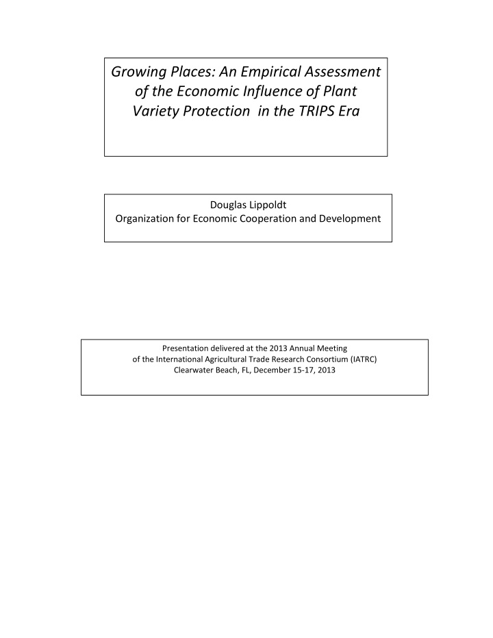 growing places an empirical assessment of the economic