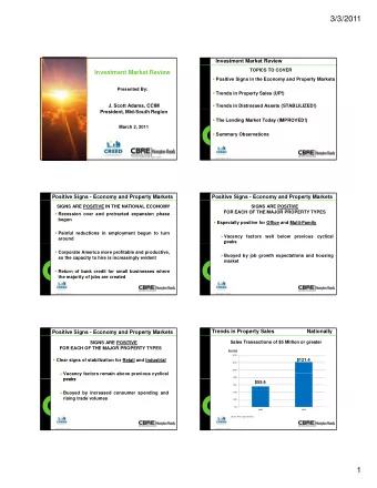 3/3/2011  Investment Market Review  TOPICS TO COVER  Investment Market Review  Positive Signs in