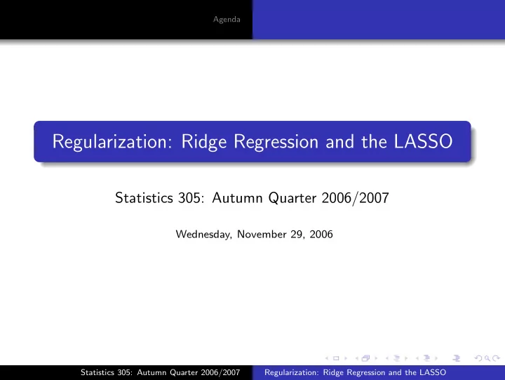 regularization ridge regression and the lasso