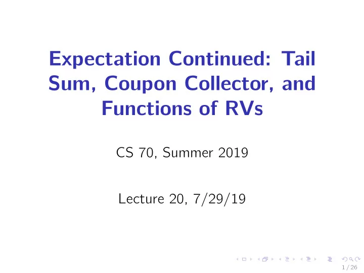 expectation continued tail sum coupon collector and