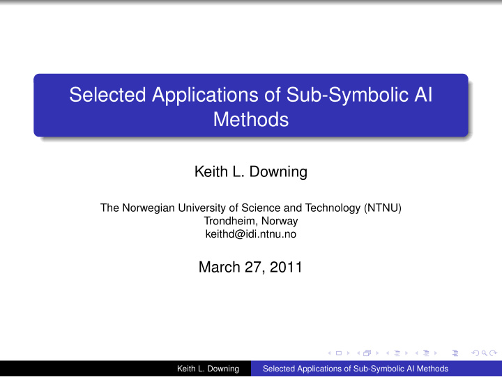 selected applications of sub symbolic ai methods