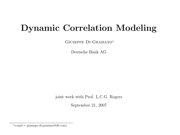 dynamic correlation modeling