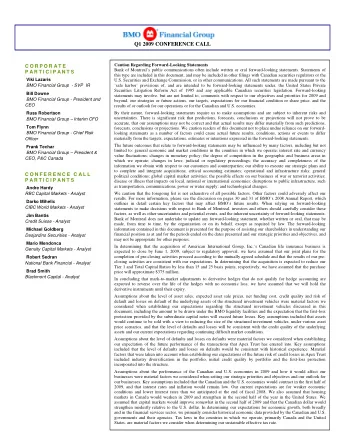 Q1 2009 CONFERENCE CALL  Caution Regarding Forward-Looking Statements  C O R P O R A T E  Bank of