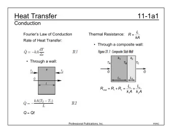 Heat Transfer  11-1a1  Conduction R = L  Fouriers Law of Conduction  Thermal Resistance:  kA