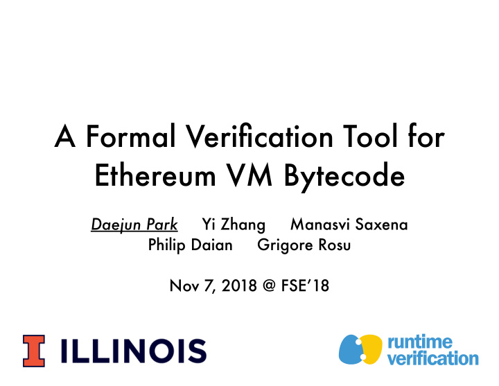 a formal verification tool for ethereum vm bytecode