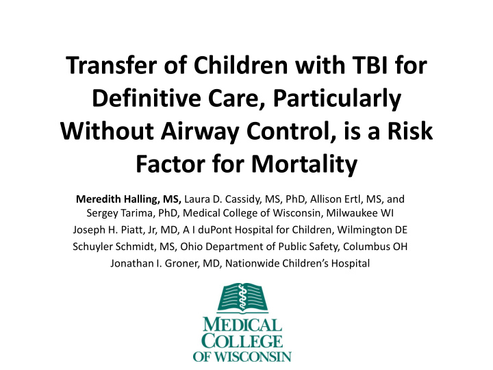 transfer of children with tbi for definitive care