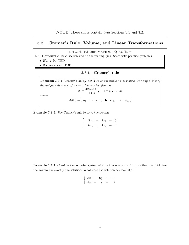 3 3 cramer s rule volume and linear transformations