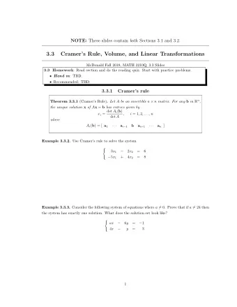 3.3  Cramers Rule, Volume, and Linear Transformations  McDonald Fall 2018, MATH 2210Q, 3.3