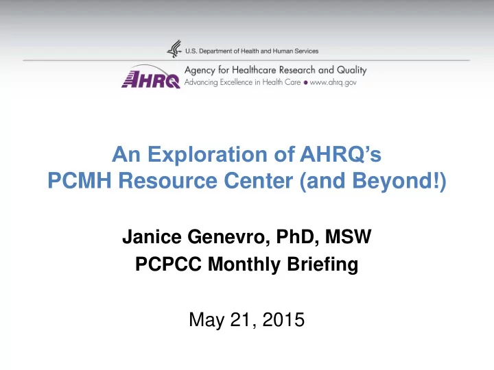 pcmh resource center and beyond