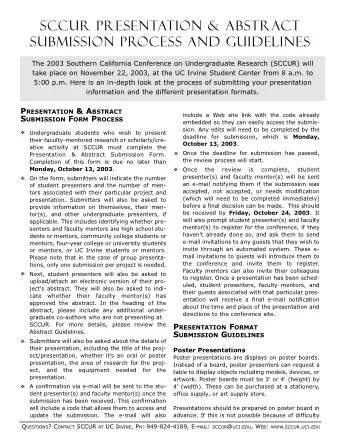 SCCUR Presentation &amp; ABstract  Submission Process and Guidelines  The 2003 Southern California