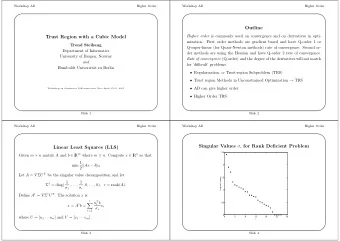 Outline Higher order is commonly used on convergence and on derivatives in opti-  Trust Region with