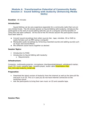 Module 4:  Transformative Potential of Community Radio  Session 2:  Sound Editing with Audacity