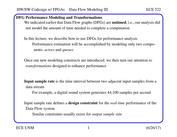 hw sw codesign w fpgas data flow modeling iii ece 522 dfg