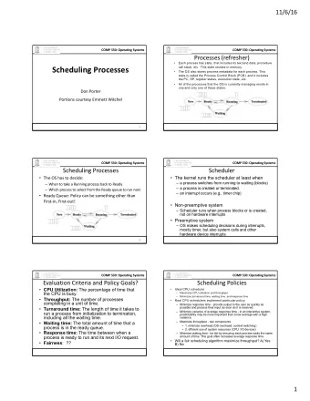 Scheduling Processes  call stack, etc.  This state resides in memory.    The OS also stores