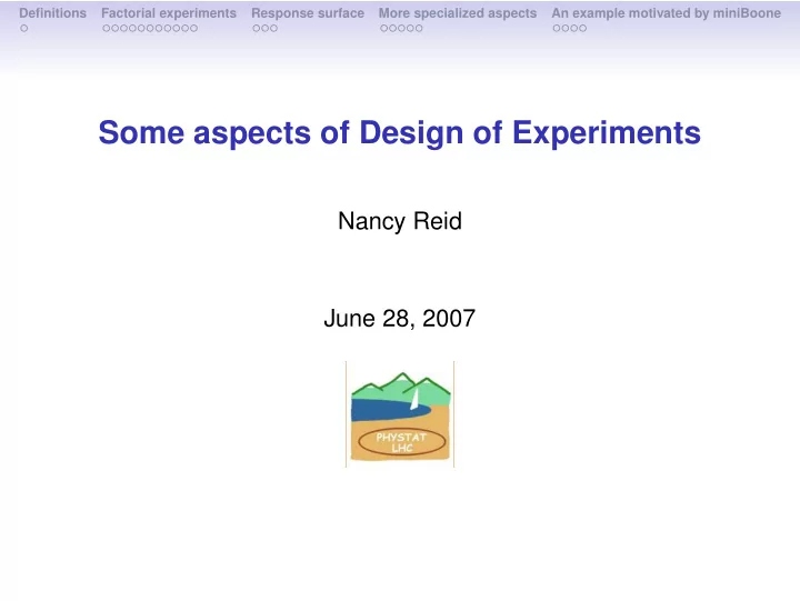 some aspects of design of experiments