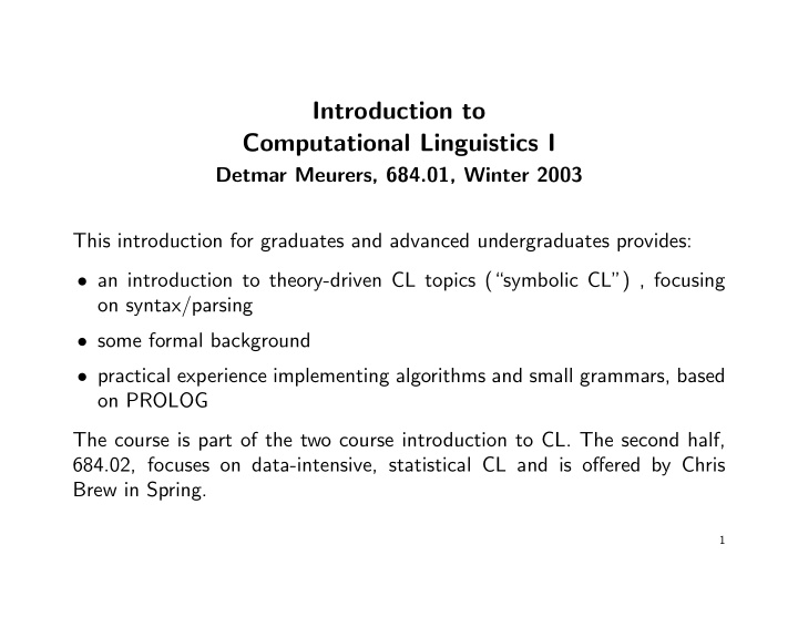 introduction to computational linguistics i