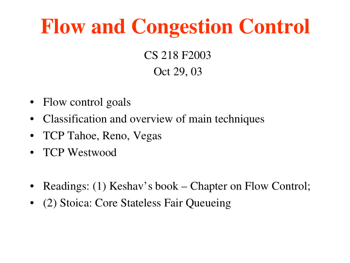 flow and congestion control