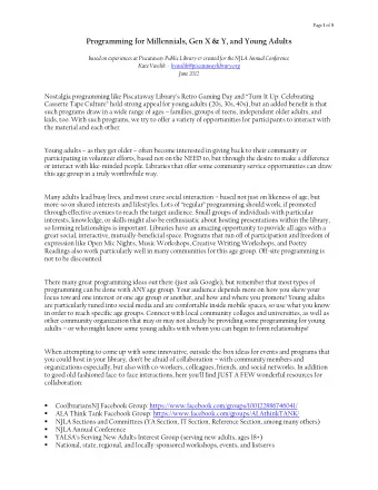 Programming for Millennials, Gen X &amp; Y, and Young Adults  based on experiences at Piscataway