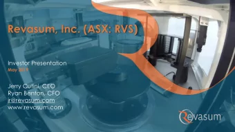 Revasum, Inc. (ASX: RVS)  Investor Presentation  May 2019  Jerry Cutini, CEO  Ryan Benton, CFO