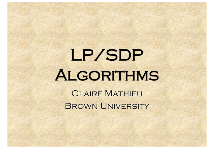 lp sdp lp sdp algorithms algorithms