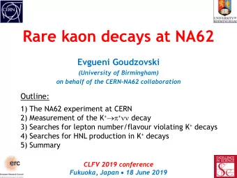 Rare kaon decays at NA62  Evgueni Goudzovski  (University of Birmingham)  on behalf of the