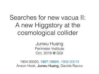Searches for new vacua II:  A new Higgstory at the  cosmological collider  Junwu Huang  Perimeter