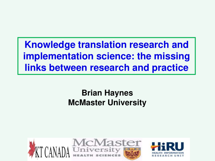 knowledge translation research and