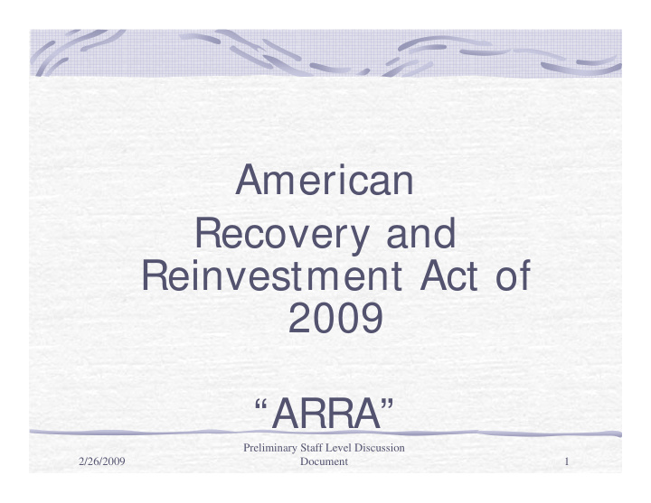 american r recovery and d reinvestment act of