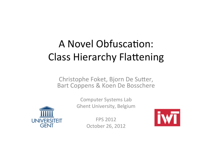 a novel obfusca on class hierarchy fla9ening