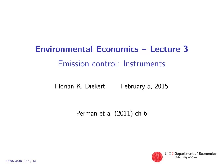 environmental economics lecture 3 emission control