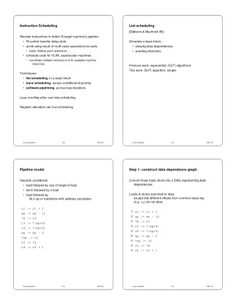 Instruction Scheduling  List scheduling  [Gibbons &amp; Muchnick 86]  Reorder instructions to