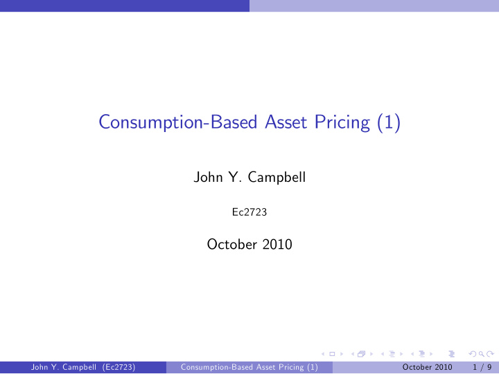 consumption based asset pricing 1