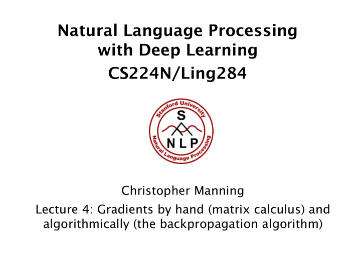 natural language processing with deep learning cs224n