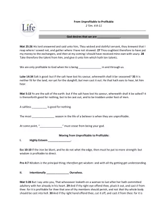 From Unprofitable to Profitable  2 Tim. 4:9-11