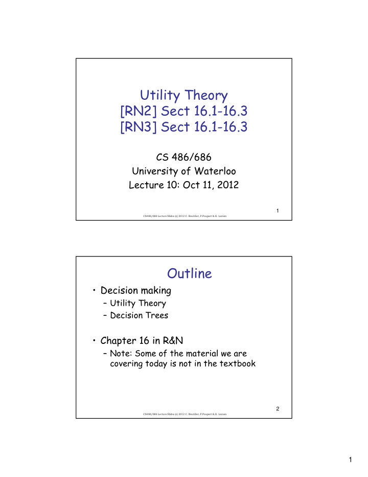utility theory rn2 sect 16 1 16 3 rn3 sect 16 1 16 3